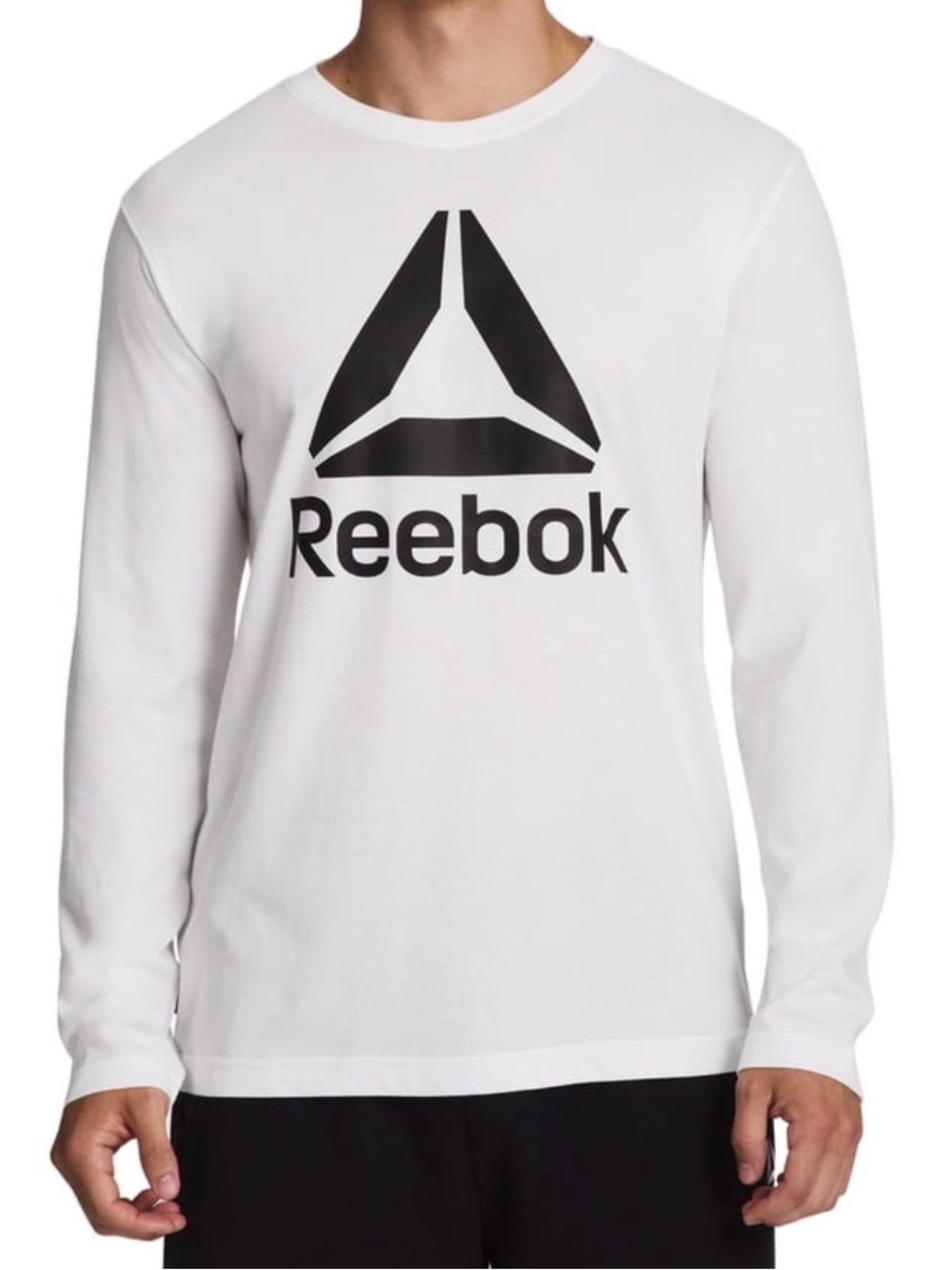 Reebok White Long-Sleeve Tee with Black Logo Sz M. NWT